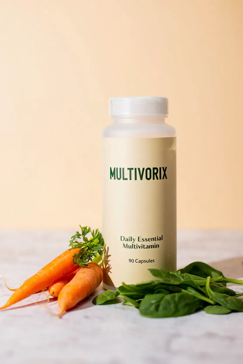 Multivorix dietary supplement bottle with natural ingredients
